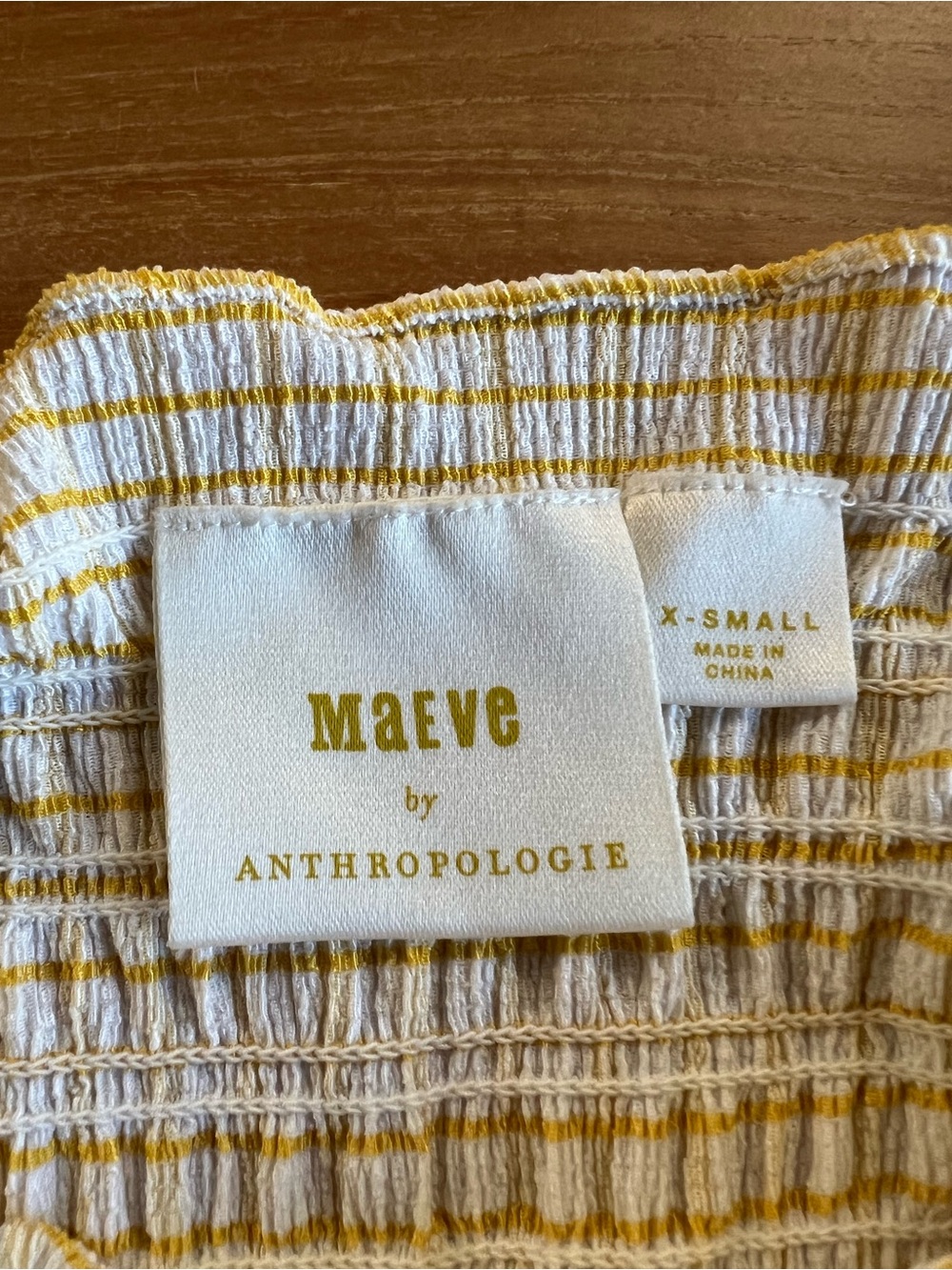 Anthropologie Maeve Yellow & White Smocked top